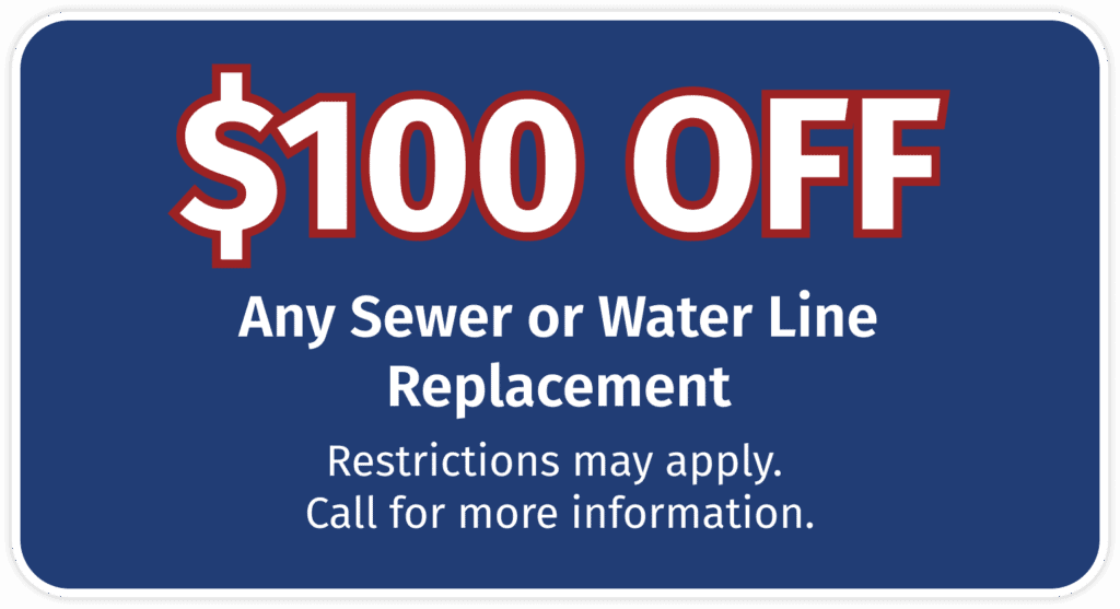 American Rooter Plumbing discount for $100 OFF any sewer or waterline replacement. Call 402-810-8444 for details.